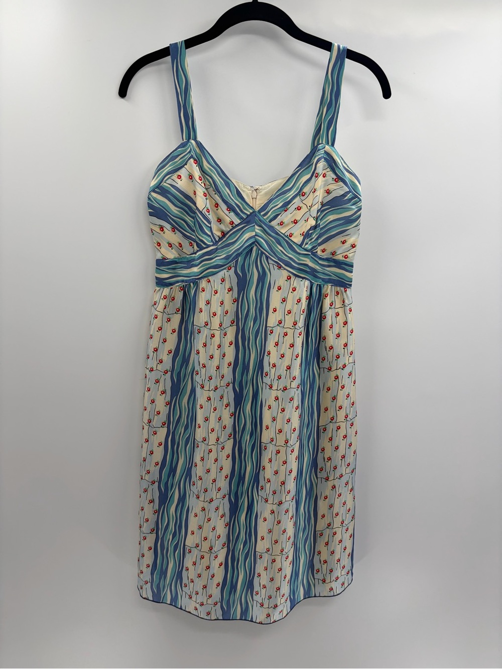 Anna sui vintage y2k 90s 2000s summer bohemian floral silk v neck dress size 2